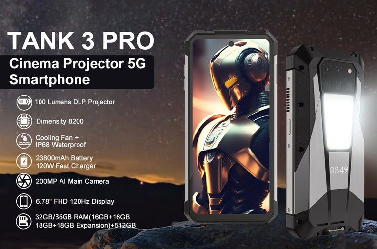 8849 TANK 3 PRO 6,79 polegadas 5G projetor luz de acampamento 23800mAh bateria super grande smartphone triplo 16/18GB RAM 512GB ROM