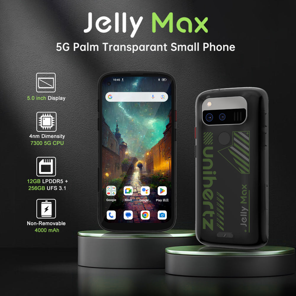 Unihertz Jelly Max 5,05 polegadas [banda de frequência global 5G] 12+256G 4000mAh 4G smartphone, 12GB RAM 256GB ROM