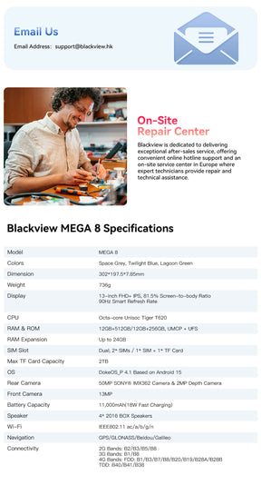 Blackview MEGA 8,CPU:UMS9230S 120Hz 13 polegadas,12GB RAM,512GB ROM