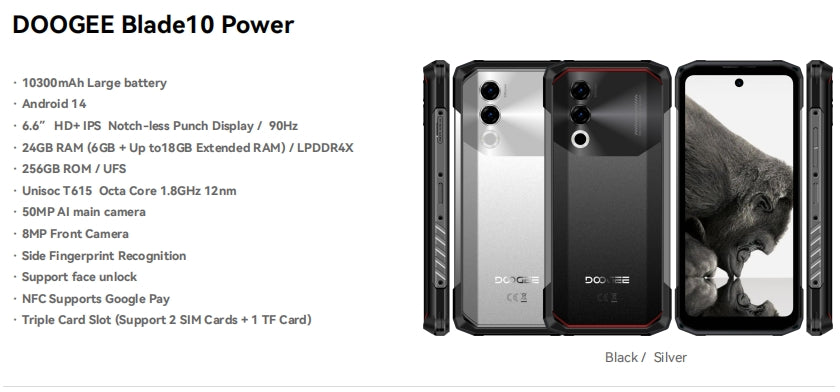 DOOGEE Blade 10 power fornecimento de energia, CPU: T615 120Hz de 6,6 polegadas, venda quente de novo NFC 4G três provas smartphone, 6GB RAM, 256GB ROM