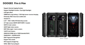 DOOGEE FIRE 6 MAX, CPU: Tamanho 7050 120Hz 6,72 polegadas, [banda de frequência global 5G]  20800mAh grande bateria 8GB RAM, 256GB ROM