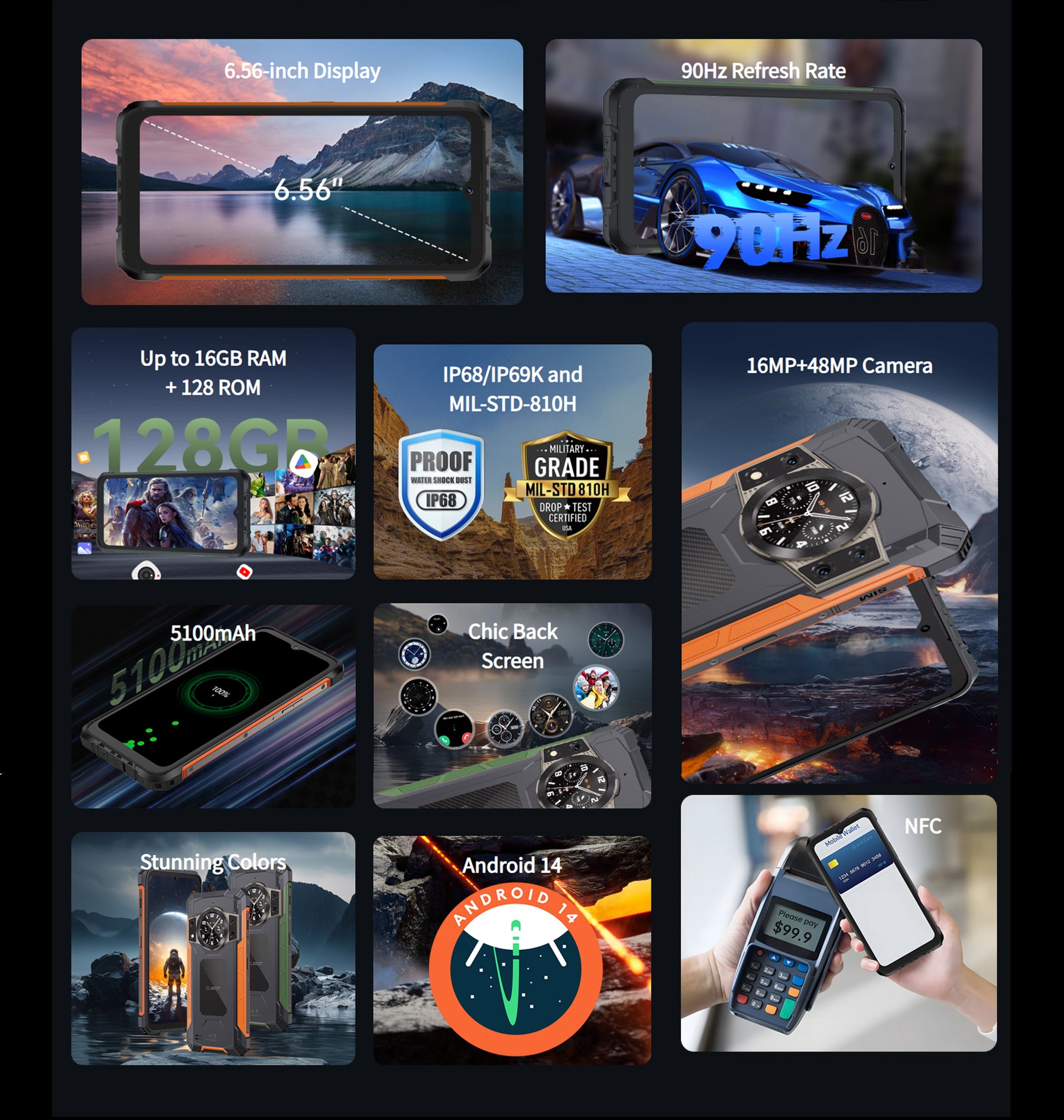 CUBOT KINGKONG ACE 2 CPU:G85 120Hz 6,56 polegadas 6GB RAM 128GB ROM