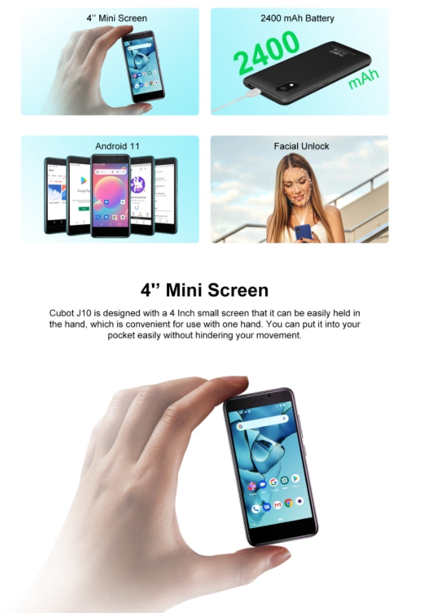 Cubot J10, tela Helio SC7731E 120Hz 4,0 polegadas, smartphone 3G, 1GB RAM, 32GB ROM