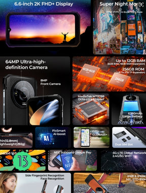 HOTWAV T7 PRO Helio MT8878 Tela de 120 Hz e 6,6 polegadas 6GB RAM 256GB ROM