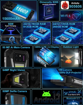 8849 Tank 3S 15600mAh 6,79 polegadas [banda de frequência global 5G]12/16GB RAM, 256/512GB ROM