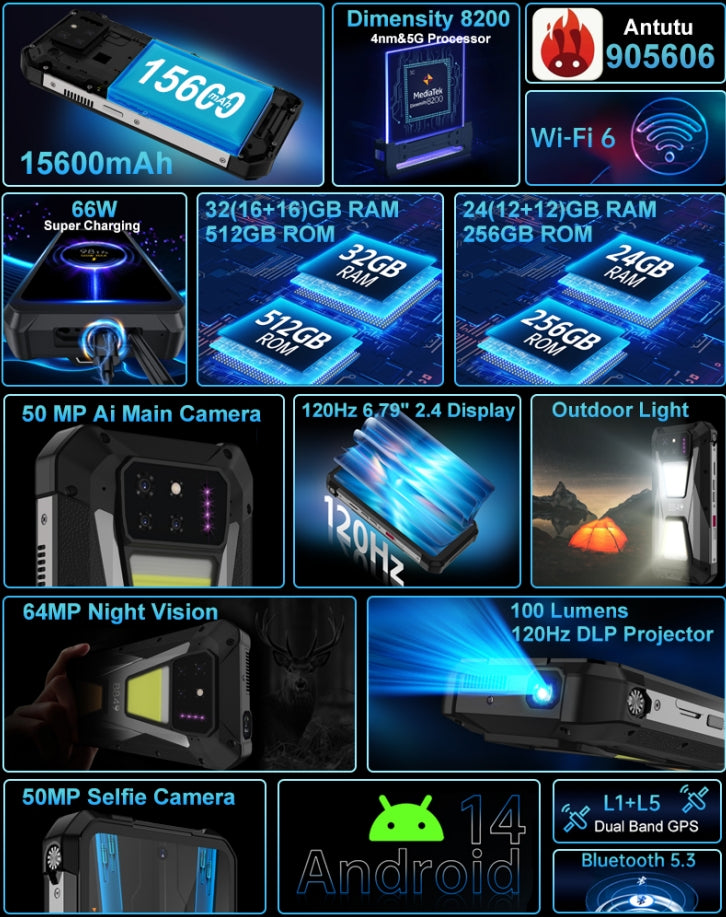 8849 Tank 3S 15600mAh 6,79 polegadas [banda de frequência global 5G]12/16GB RAM, 256/512GB ROM