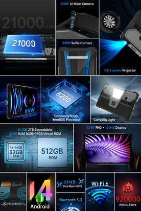 8849 TANK Pad CPU：Dimensião 8200 120Hz 10,95 polegadas,5G , 16GB RAM, 512GB ROM