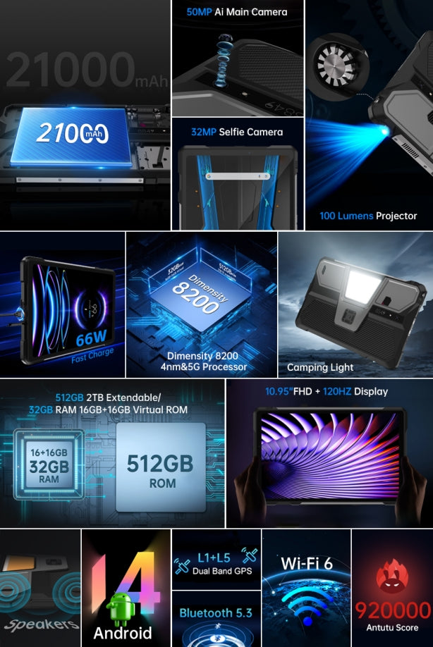 8849 TANK Pad CPU：Dimensião 8200 120Hz 10,95 polegadas,5G , 16GB RAM, 512GB ROM