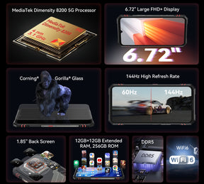 CUBOT KINGKONG STAR 2 [banda de frequência global 5G] 6,72 polegadas 12+256G+ com tela traseira de 1,85 polegadas telefone de defesa tripla