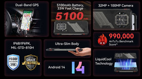 CUBOT KINGKONG STAR 2 [banda de frequência global 5G] 6,72 polegadas 12+256G+ com tela traseira de 1,85 polegadas telefone de defesa tripla