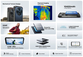 DOOGEE Fire 6,CPU Unisoc T606 120Hz 6.56inch,4G Rugged smartphone 6GB RAM,256GB ROM