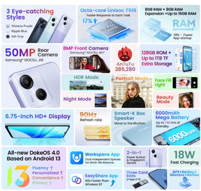 OSCAL MODERN 8, Helio T616 120Hz 6.75-inch screen, 4G Cost-effective Smartphone, 8GB RAM, 256GB ROM