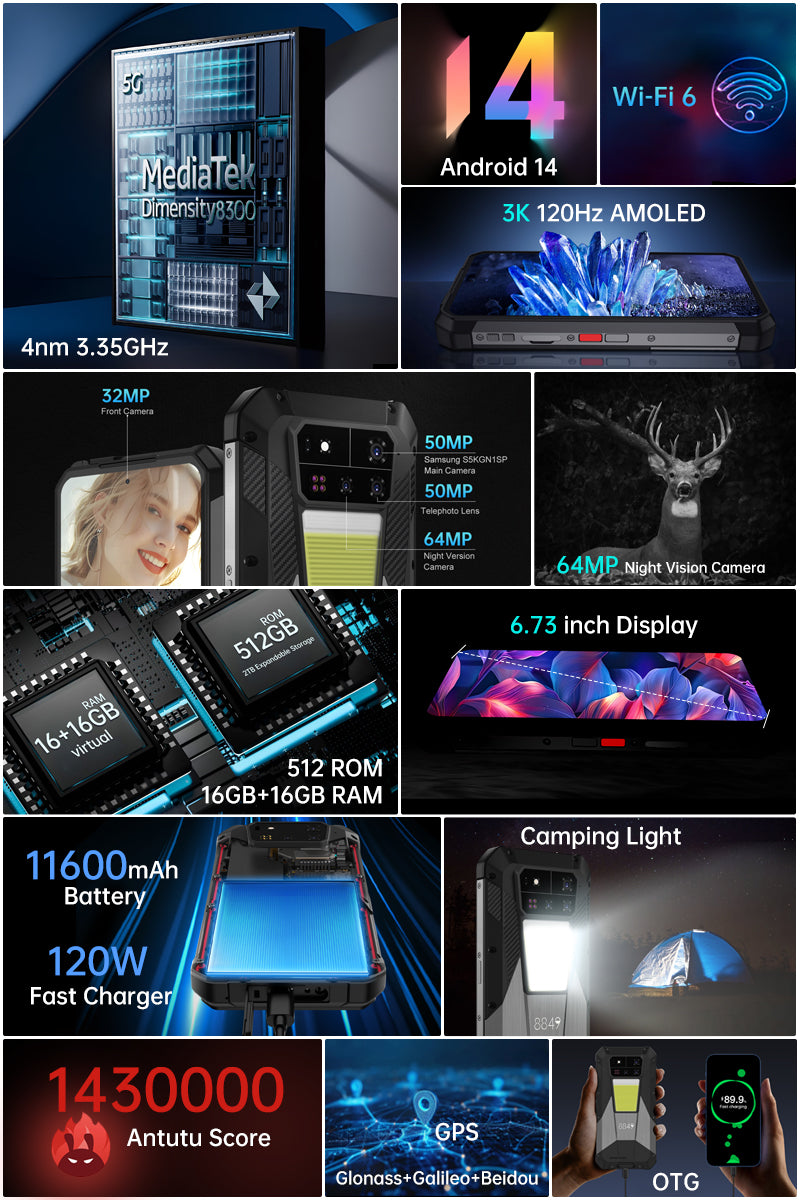 8849 Shark 3 CPU:Dimensão 8300 120Hz 6,73 polegadas, 16GB RAM, 512GB ROM