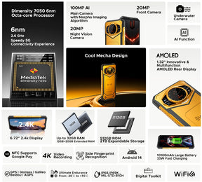 DOOGEE S200X,CPU:Dimensão 7050 120Hz 6,72 polegadas,10100mAh Grande Bateria,12GB RAM,512GB ROM