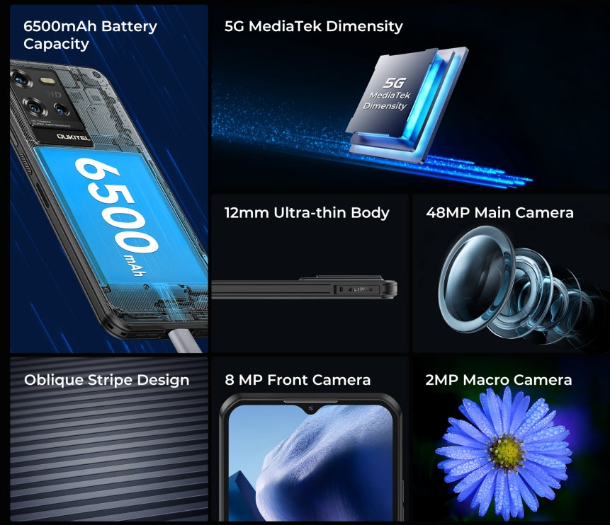 OUKITEL WP50, CPU Dimensity 6100+120Hz 6.6-inch,4GB RAM, 256GB ROM