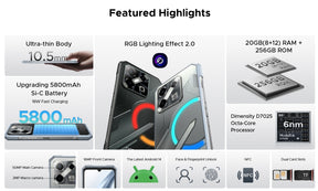 DOOGEE Blade GT Play,CPU: Tamanho 7025 120Hz 6,72 polegadas [banda de frequência global 5G] NFC smartphone,8GB RAM,256GB ROM