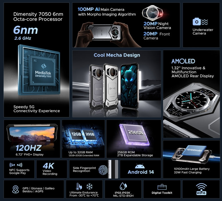 DOOGEE S200, CPU: Dimensity 7050 120Hz 6.72 Inches, [ 5G Global Frequency Band] 12GB RAM, 256GB ROM