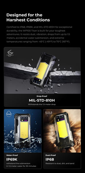 OUKITEL WP100 TITAN,CPU:Dimensity 7300 120Hz 6.8-inch screen,33000mAh Battery,16GB RAM,512GB ROM