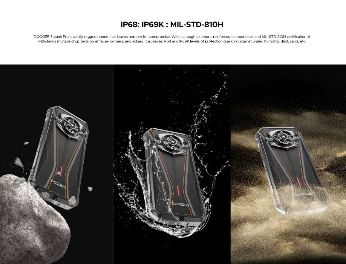 DOOGEE S Punk PRO, CPU: T7280 120Hz de 6,6 polegadas,10800mAh NFC 8GB RAM, 512GB ROM