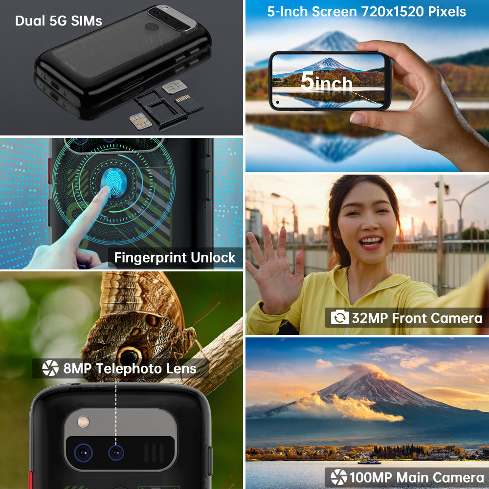 Unihertz Jelly Max 5,05 polegadas [banda de frequência global 5G] 12+256G 4000mAh 4G smartphone, 12GB RAM 256GB ROM