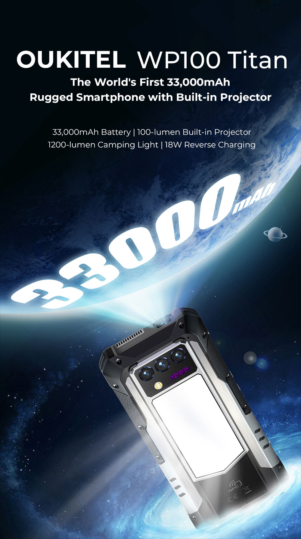 OUKITEL WP100 TITAN,CPU:Dimensity 7300 120Hz 6.8-inch screen,33000mAh Battery,16GB RAM,512GB ROM