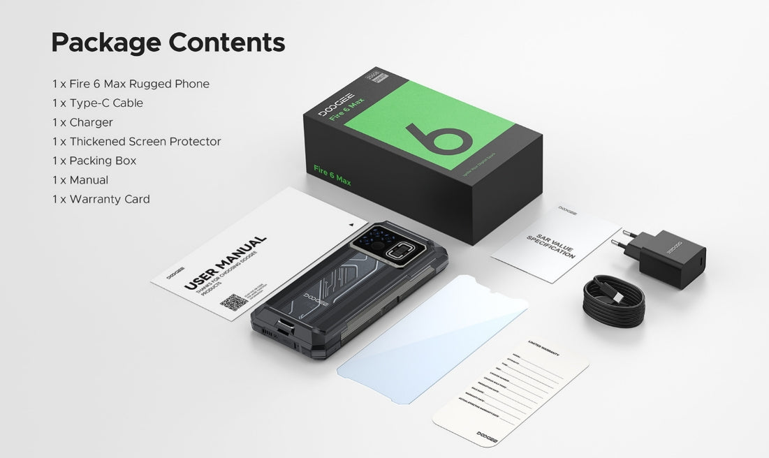 DOOGEE FIRE 6 MAX, CPU: Tamanho 7050 120Hz 6,72 polegadas, [banda de frequência global 5G]  20800mAh grande bateria 8GB RAM, 256GB ROM