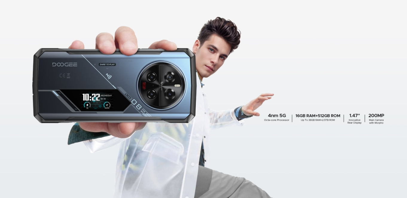 DOOGEE V40 Pro tela principal de 6,78 polegadas tela traseira multifuncional IPS de 1,47 polegadas 16GB RAM 512GB ROM.